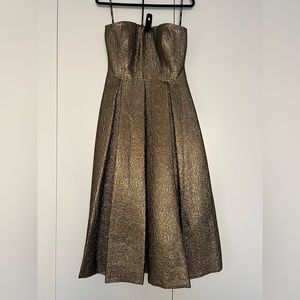 Strapless Gold Metallic Jacquard Dress